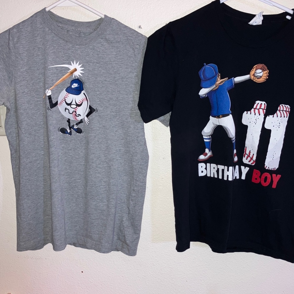 Nike‎ Kids Gray Baseball and Black Port Co. Birthday Boy Baseball Tees (2)